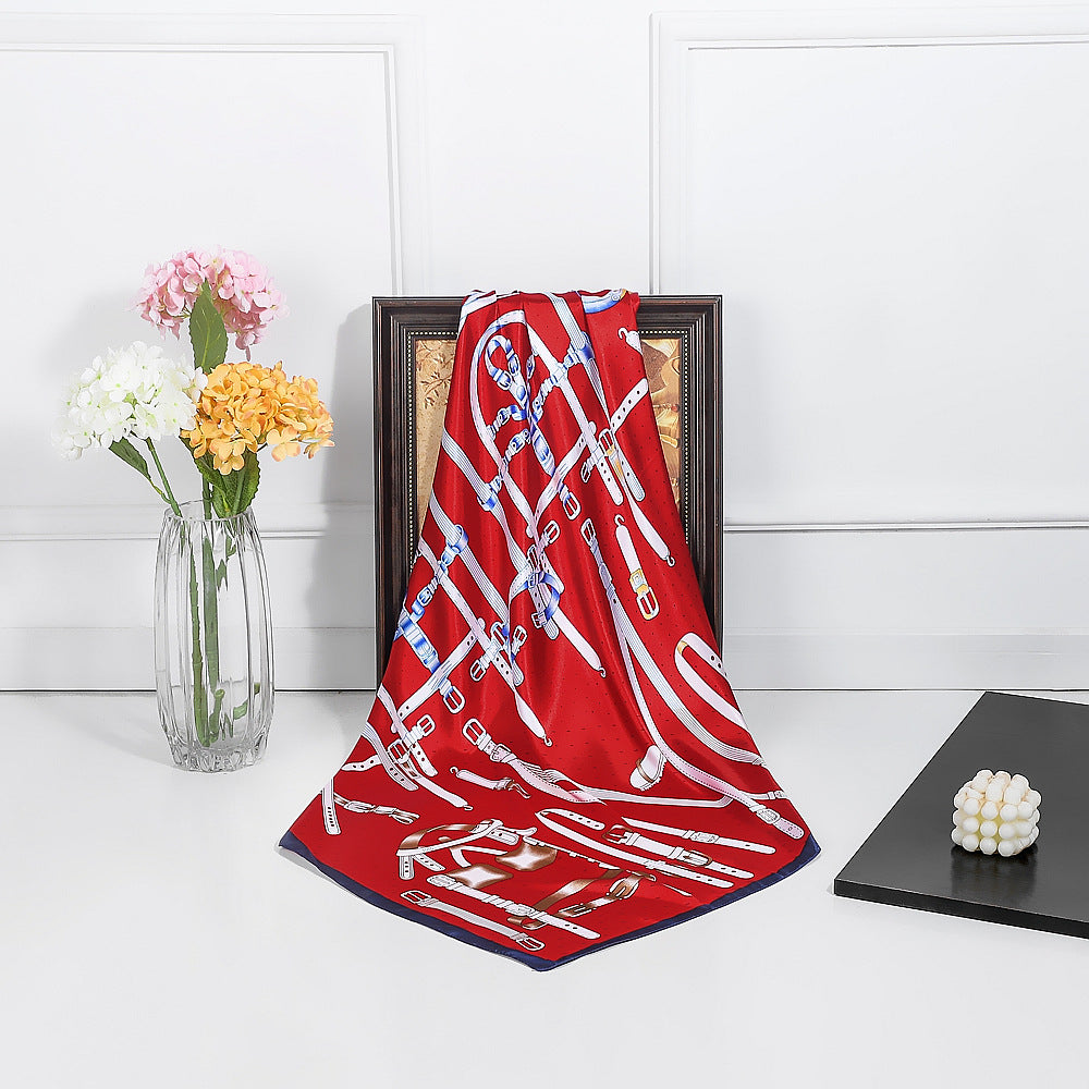 Spring New Arrival Belt Chain – Women's Versatile Large Square Scarf, Silk Scarf, Headwrap, and Shawl