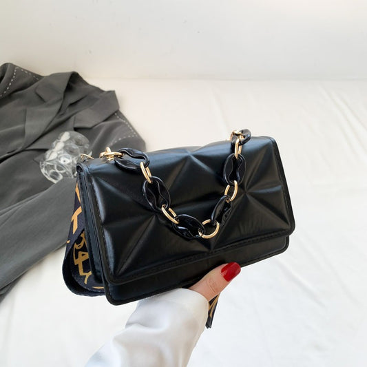 Simple Casual Tote Bag, Fashion 2026 New Retro Style Wide Strap Shoulder Bag with Stylish Thick Chain Accent Small Bag